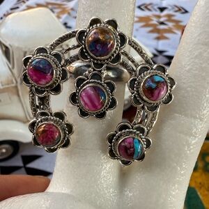 A14 Navajo Pink Dahlia Turquoise Naja Ring set in a 92.5% Silver Setting